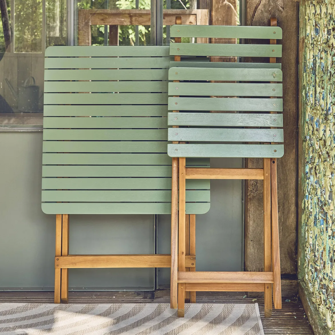 Set tavolo da giardino pieghevole in legno di acacia con 2 sedie