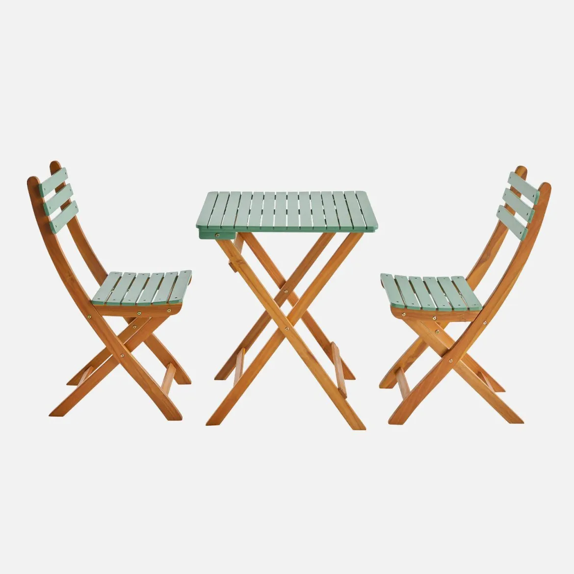 Set tavolo da giardino pieghevole in legno di acacia con 2 sedie