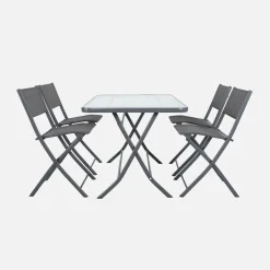 Set tavolo da giardino pieghevole in acciaio con 4 sedie