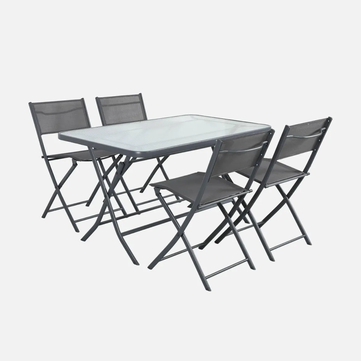 Set tavolo da giardino pieghevole in acciaio con 4 sedie