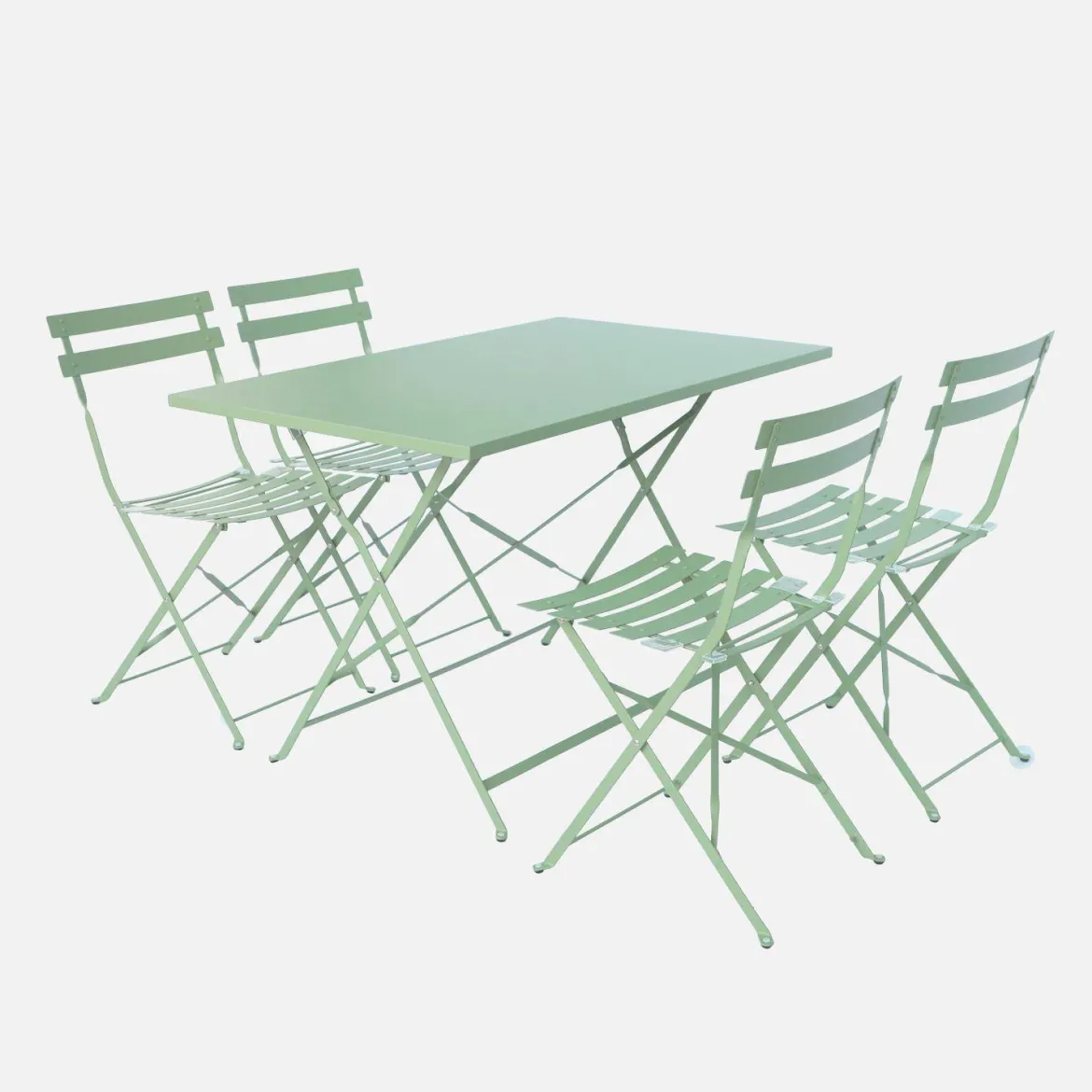 Set tavolo da giardino pieghevole in acciaio con 4 sedie, 110cm