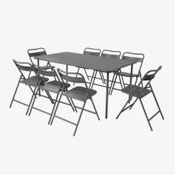 Set tavolo da giardino pieghevole in acciaio con 8 sedie, 160cm