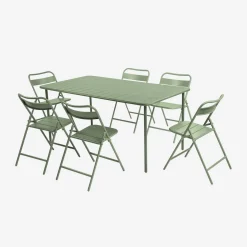 Set tavolo da giardino pieghevole in acciaio con 6 sedie, 160cm