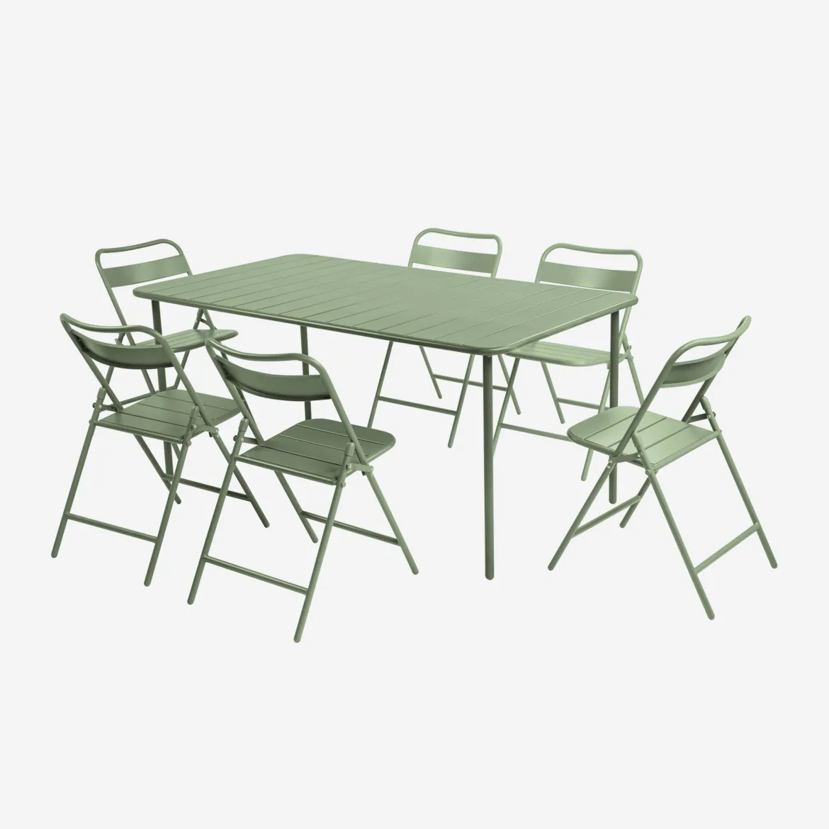 Set tavolo da giardino pieghevole in acciaio con 6 sedie, 160cm