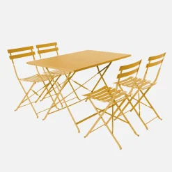 Set tavolo da giardino pieghevole in acciaio con 4 sedie, 110cm