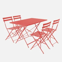 Set tavolo da giardino pieghevole in acciaio con 4 sedie, 110cm
