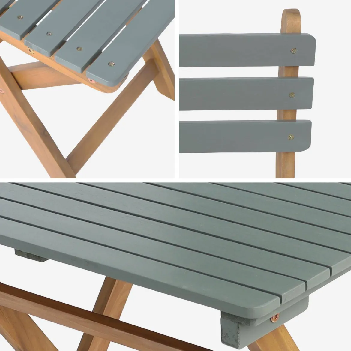 Set tavolo da giardino pieghevole in legno di acacia con 2 sedie