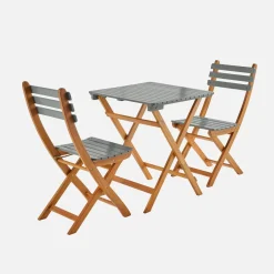 Set tavolo da giardino pieghevole in legno di acacia con 2 sedie