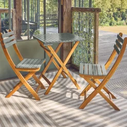 Set tavolo da giardino pieghevole in legno di acacia con 2 sedie