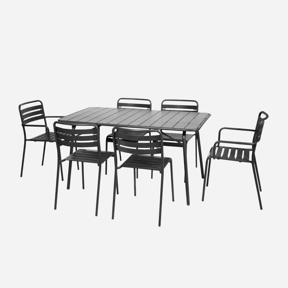 Set tavolo da giardino pieghevole in acciaio con 2 poltrone e 4 sedie, 140cm