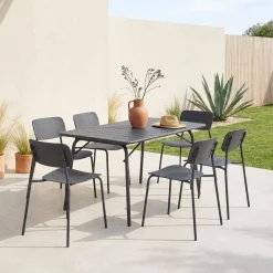 Set tavolo da giardino pieghevole in metallo con 6 sedie