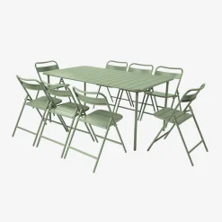 Set tavolo da giardino pieghevole in acciaio con 8 sedie, 160cm