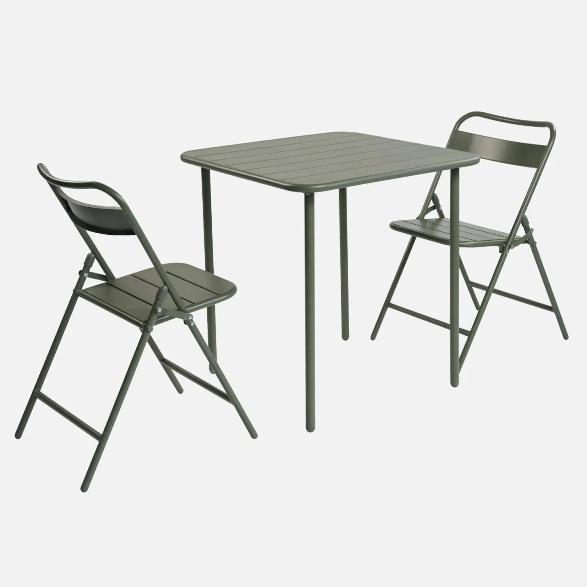 Set tavolo da giardino pieghevole in acciaio con 2 sedie, 70cm