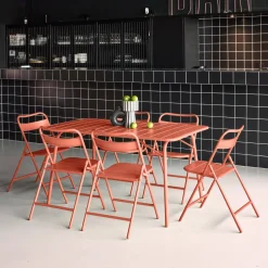 Set tavolo da giardino pieghevole in acciaio con 6 sedie, 140cm