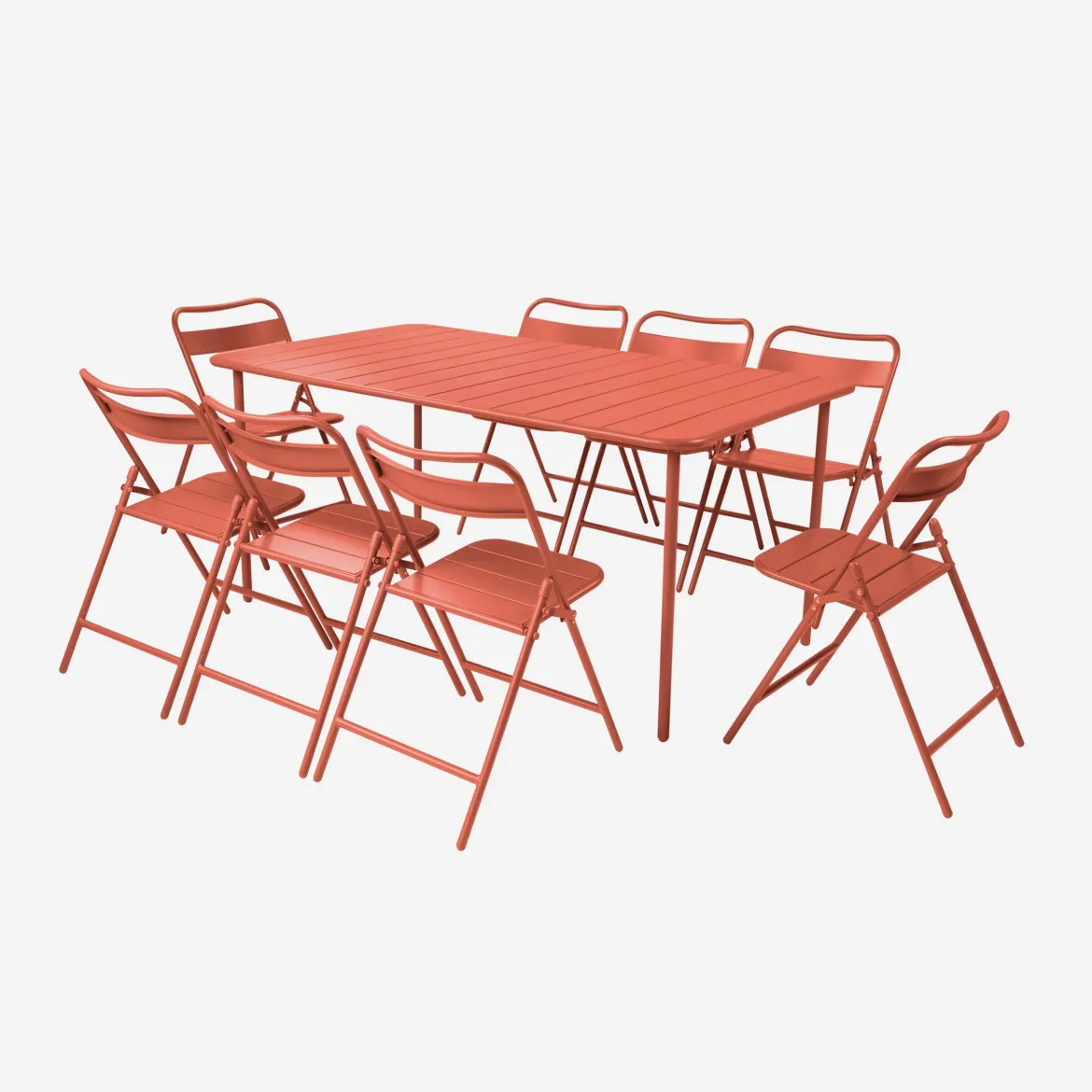 Set tavolo da giardino pieghevole in acciaio con 8 sedie, 160cm