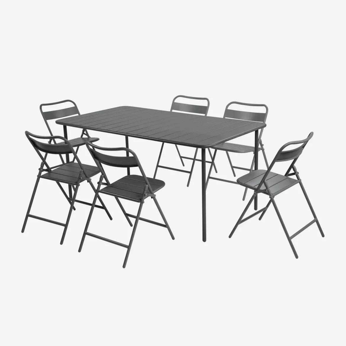 Set tavolo da giardino pieghevole in acciaio con 6 sedie, 160cm