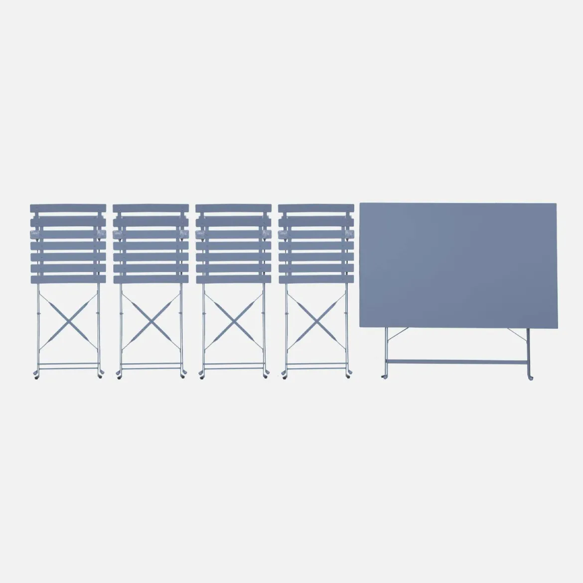 Set tavolo da giardino pieghevole in acciaio con 4 sedie, 110cm