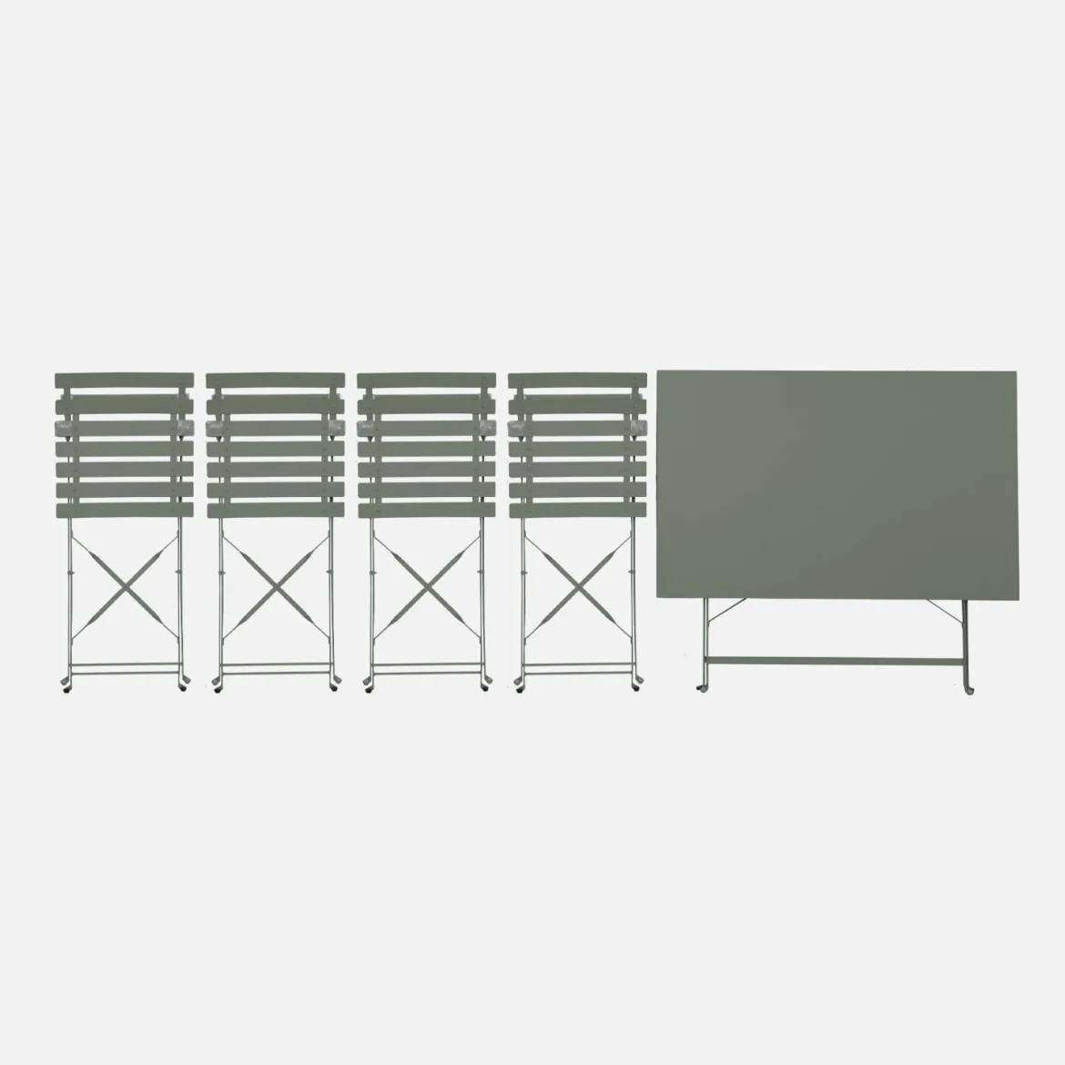 Set tavolo da giardino pieghevole in acciaio con 4 sedie, 110cm