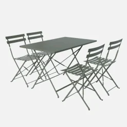 Set tavolo da giardino pieghevole in acciaio con 4 sedie, 110cm