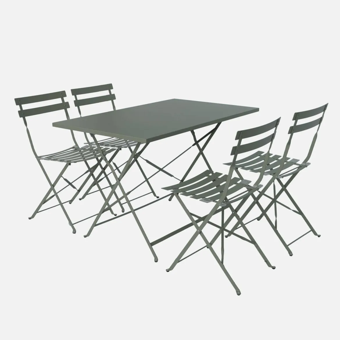 Set tavolo da giardino pieghevole in acciaio con 4 sedie, 110cm
