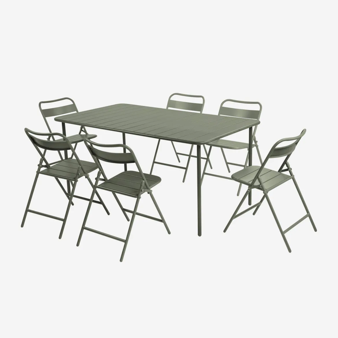 Set tavolo da giardino pieghevole in acciaio con 6 sedie, 160cm