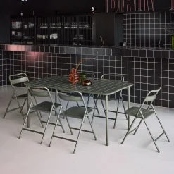 Set tavolo da giardino pieghevole in acciaio con 6 sedie, 160cm