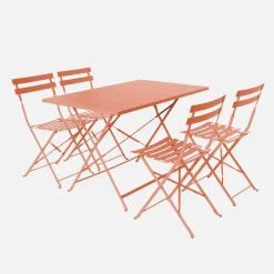 Set tavolo da giardino pieghevole in acciaio con 4 sedie, 110cm