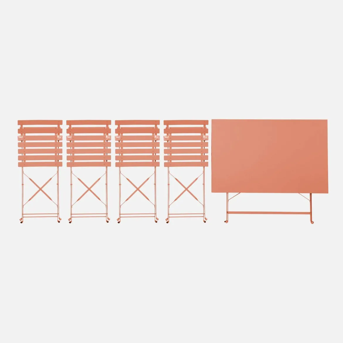 Set tavolo da giardino pieghevole in acciaio con 4 sedie, 110cm