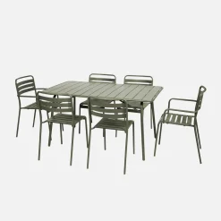Set tavolo da giardino pieghevole in acciaio con 2 poltrone e 4 sedie, 140cm