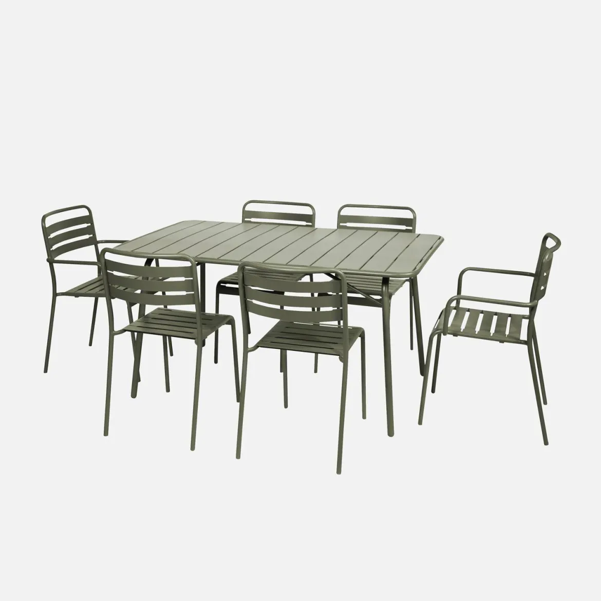 Set tavolo da giardino pieghevole in acciaio con 2 poltrone e 4 sedie, 140cm