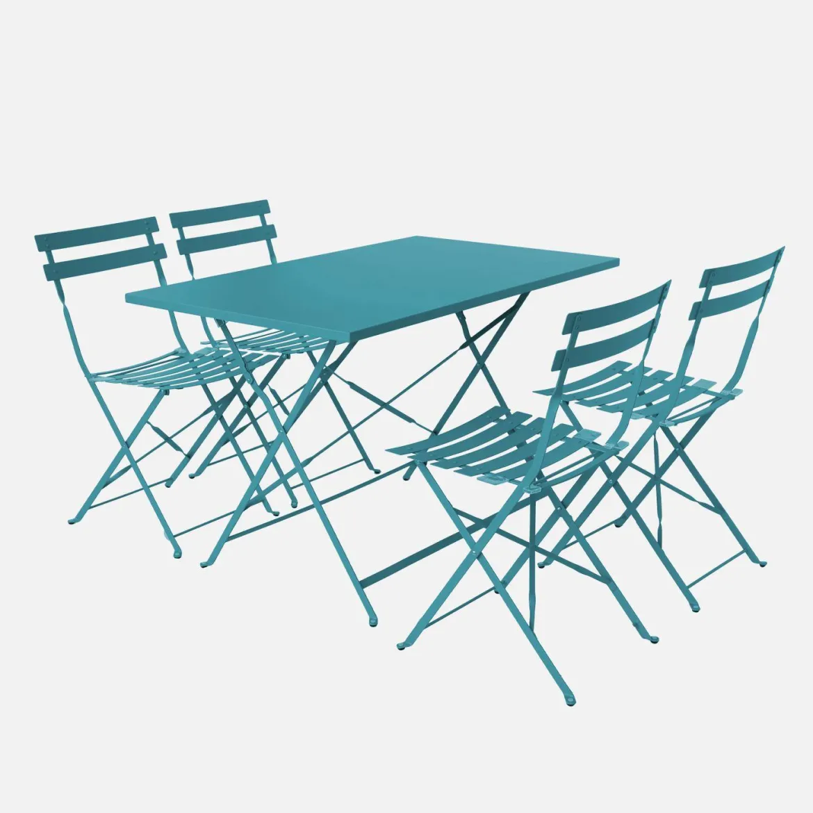Set tavolo da giardino pieghevole in acciaio con 4 sedie, 110cm