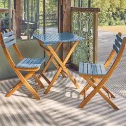 Set tavolo da giardino pieghevole in legno di acacia con 2 sedie