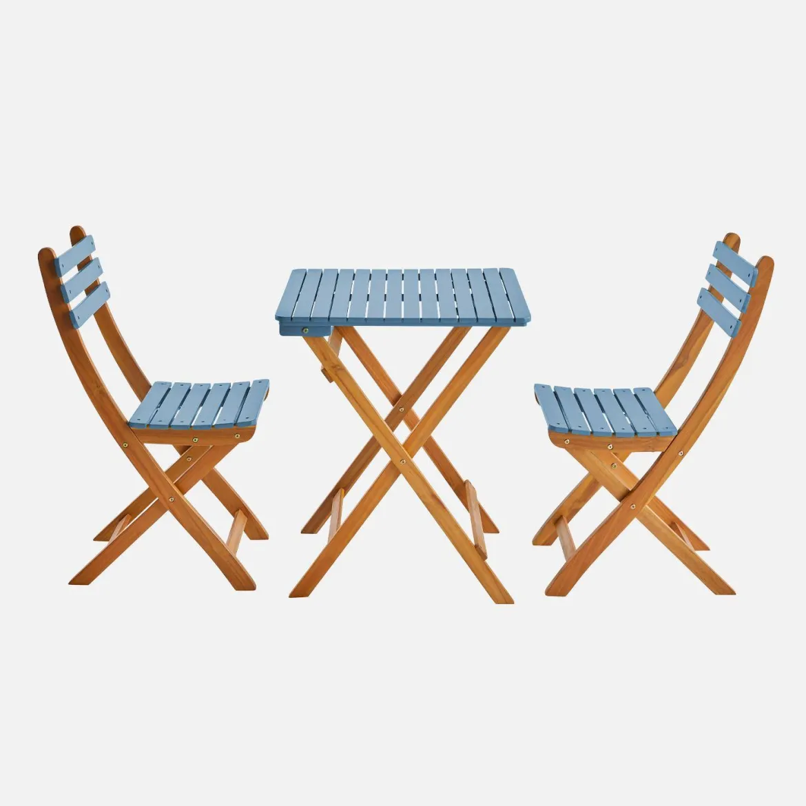 Set tavolo da giardino pieghevole in legno di acacia con 2 sedie