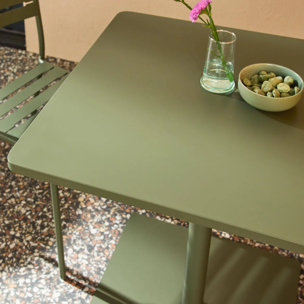 Set tavolo da giardino quadrato in acciaio con 2 sedie