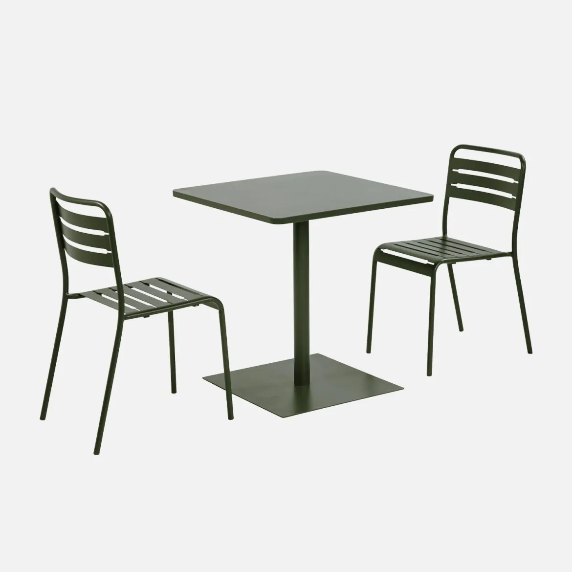 Set tavolo da giardino quadrato in acciaio con 2 sedie