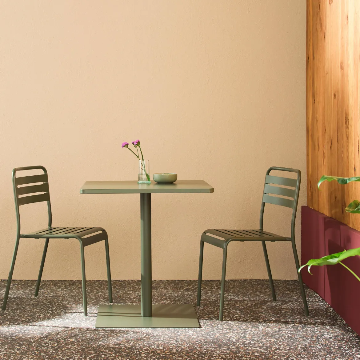 Set tavolo da giardino quadrato in acciaio con 2 sedie
