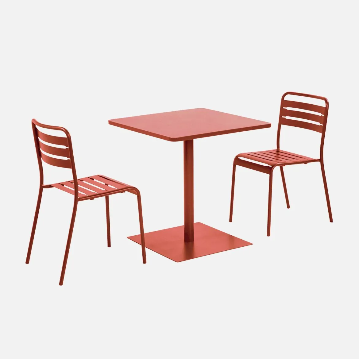 Set tavolo da giardino quadrato in acciaio con 2 sedie