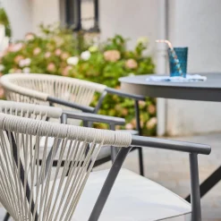 Set tavolo da giardino rotondo in alluminio e vetro con 6 sedie
