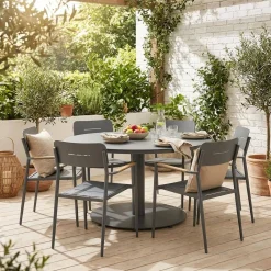 Set tavolo da giardino rotondo in alluminio con 6 sedie