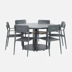 Set tavolo da giardino rotondo in alluminio con 6 sedie