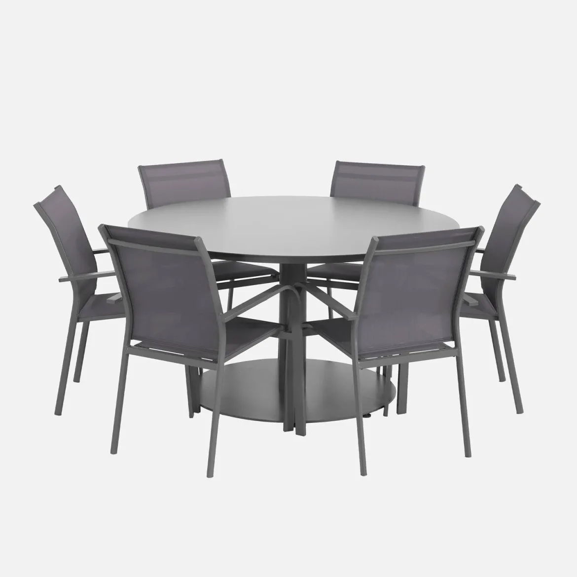 Set tavolo da giardino rotondo in altuminio con 6 sedie