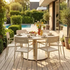 Set tavolo da giardino rotondo in alluminio con 6 sedie