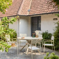 Set tavolo da giardino rotondo in alluminio e vetro con 6 sedie