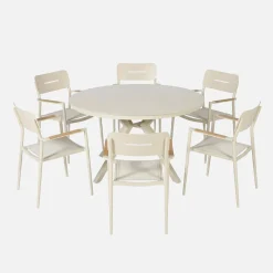 Set tavolo da giardino rotondo in alluminio e vetro con 6 sedie