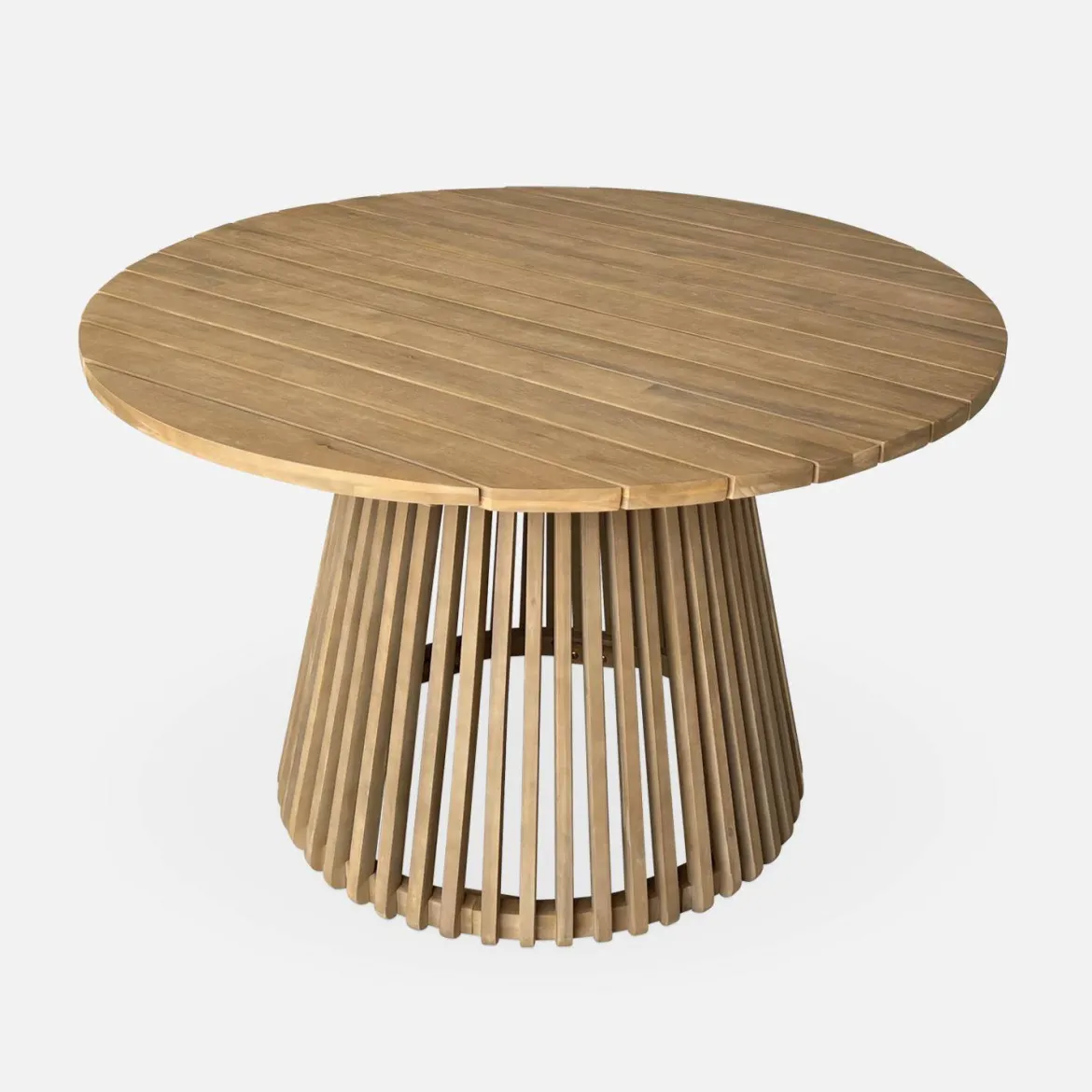 Set tavolo da pranzo rotondo in legno con 4 poltrone in corda