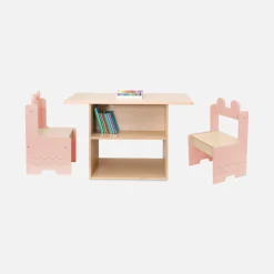 Set tavolo per bambini con 2 sedie e ripiani