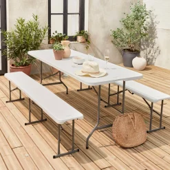 Set tavolo pieghevole per eventi con 2 panche in plastica