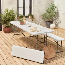 Set tavolo pieghevole per eventi con 2 panche in plastica