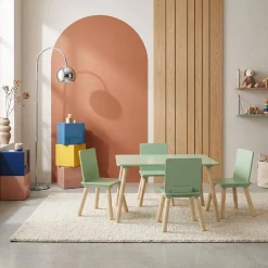 Set tavolo rettangolare per bambini in legno di pino con 4 sedie
