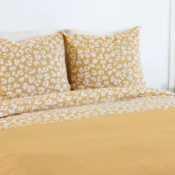Set biancheria da letto in cotone reversibile con stampa leopardata gialla, 2 posti